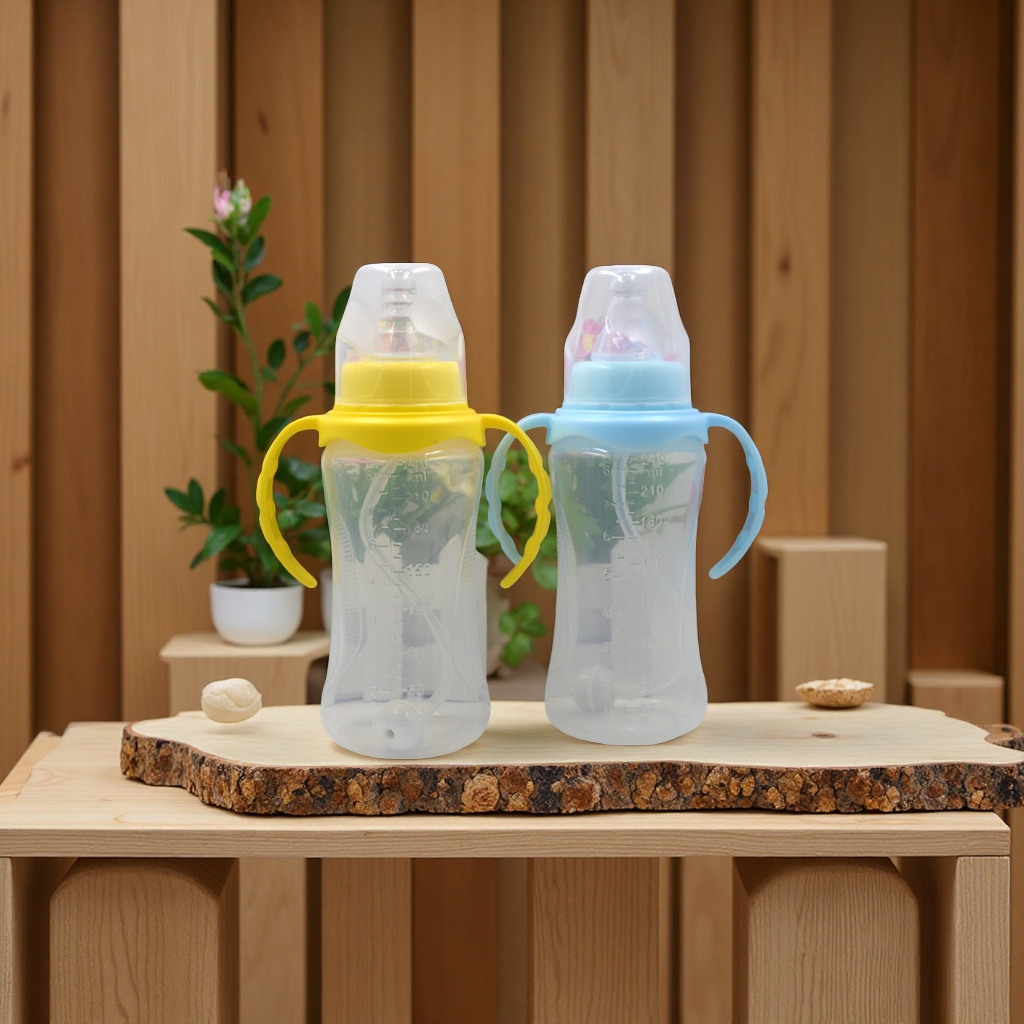 塑料奶瓶生产厂家240ml标口婴儿带手柄奶瓶奶嘴批发健康安全育婴用品