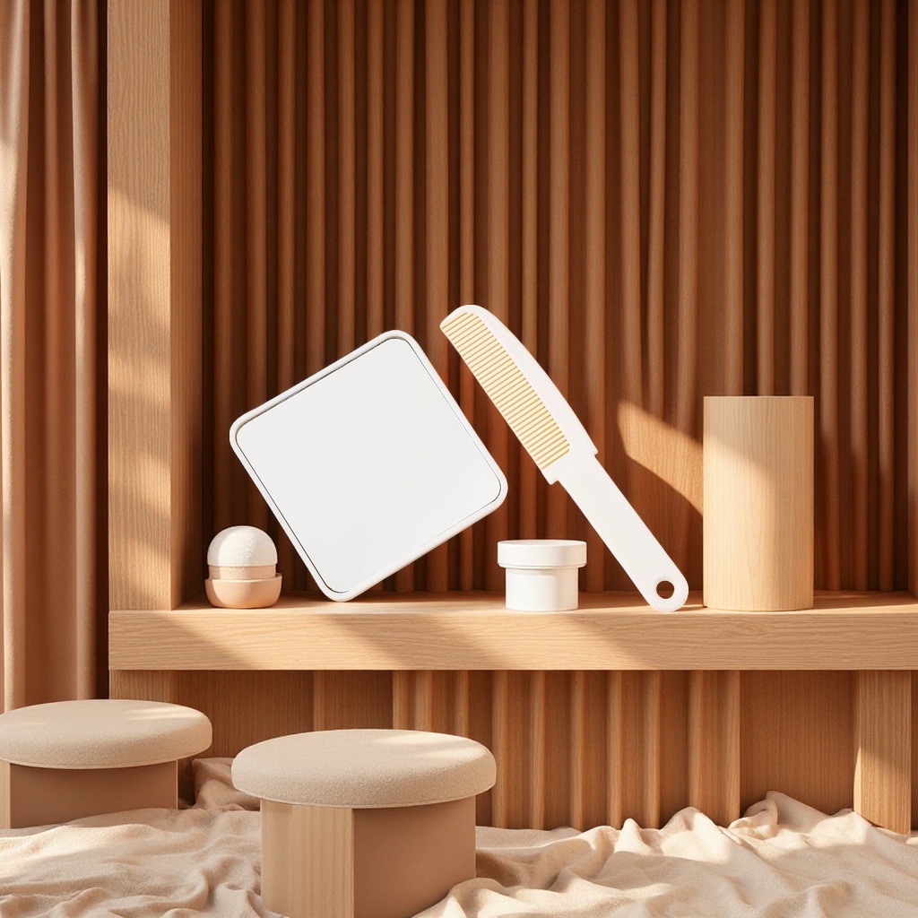 便携式手持化妆镜小巧便携手柄便携随身美容补妆镜女生化妆工具白底实物图