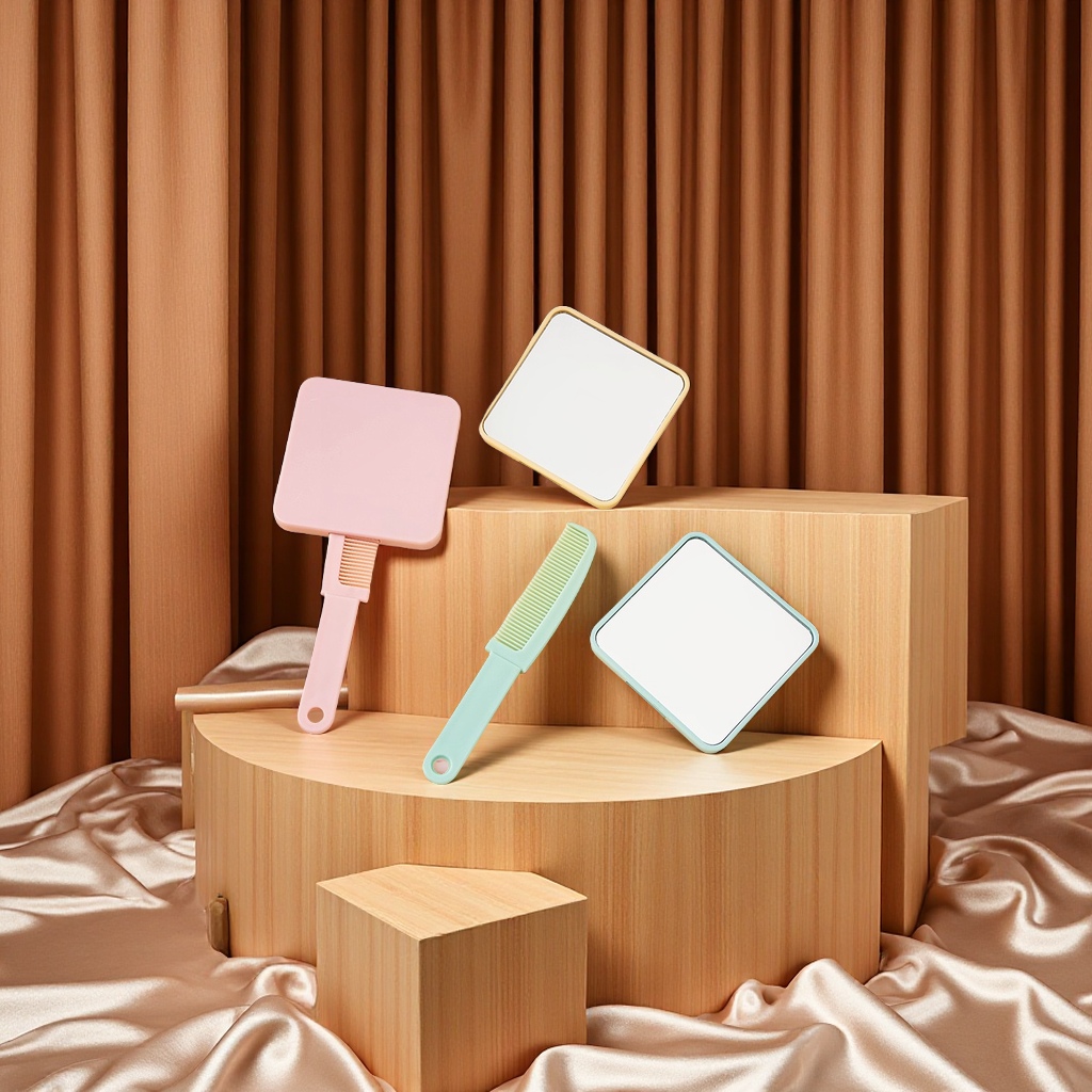 便携式手持化妆镜小巧便携手柄便携随身美容补妆镜女生化妆工具细节图