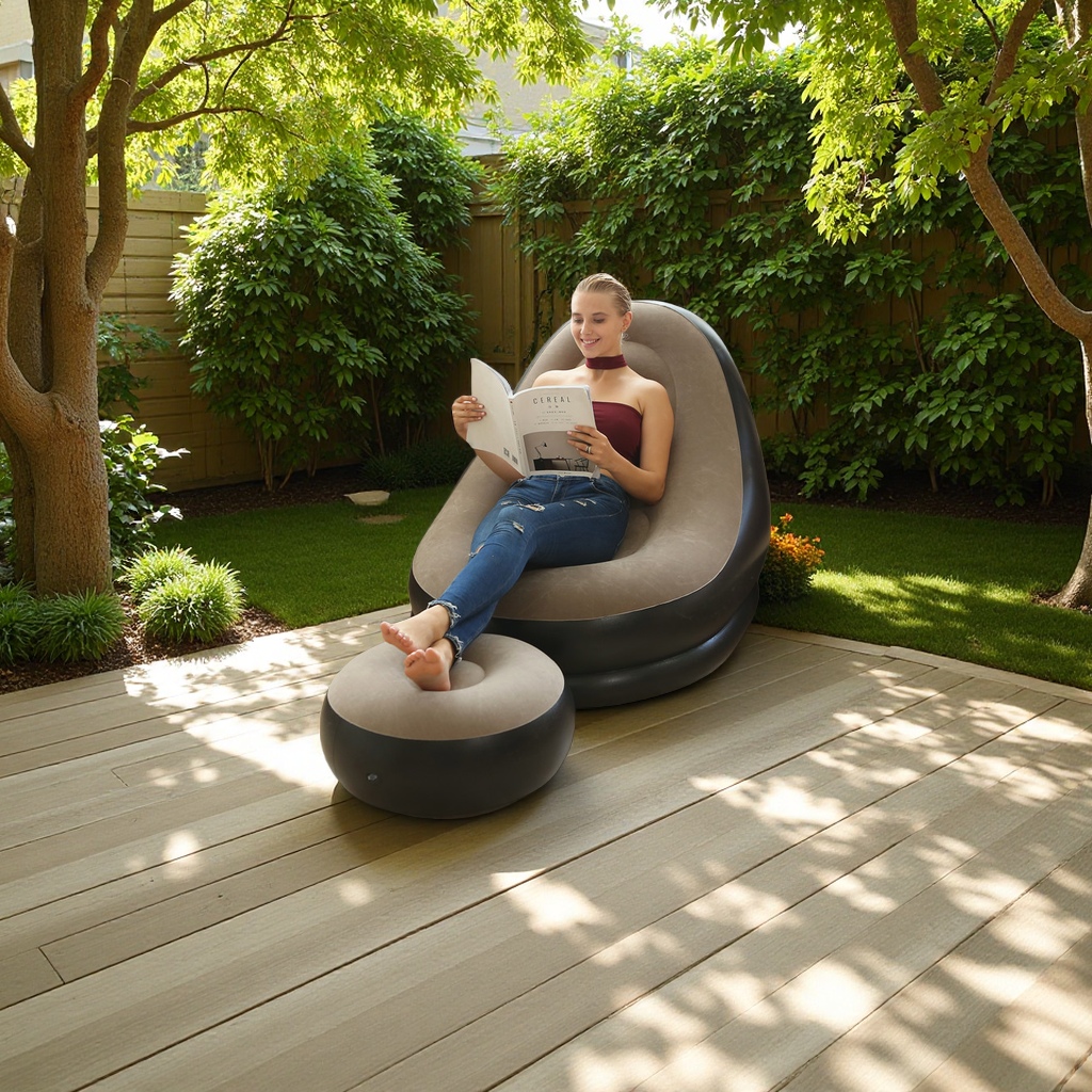 New lazy person inflatable sofa, outdoor folding lounge chair with footrests, comfortable combination plush leisure sofa bed