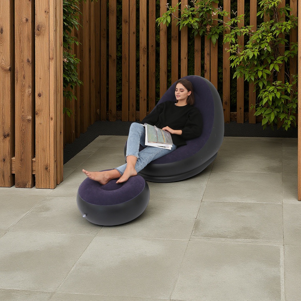 New lazy person inflatable sofa, outdoor folding lounge chair with footrests, comfortable combination plush leisure sofa bed Specification image