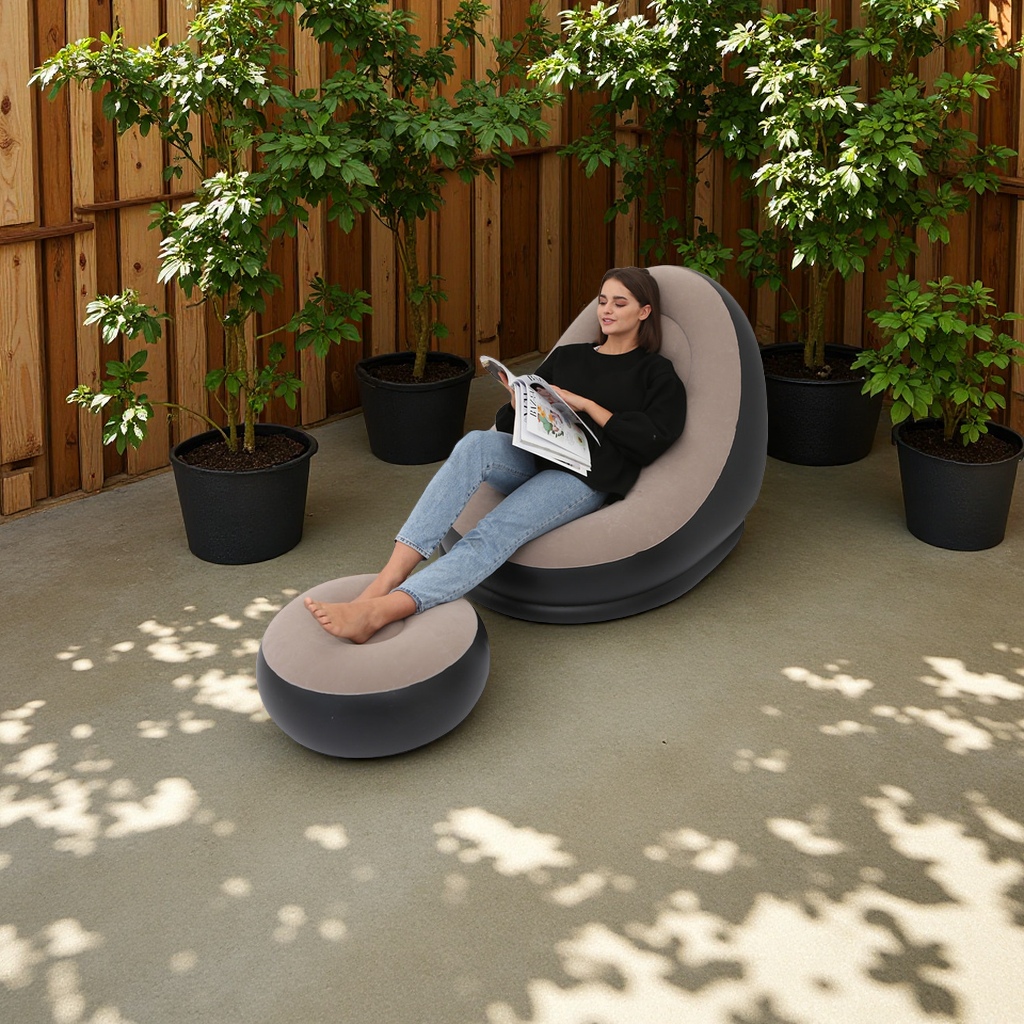 New lazy person inflatable sofa, outdoor folding lounge chair with footrests, comfortable combination plush leisure sofa bed Item Picture