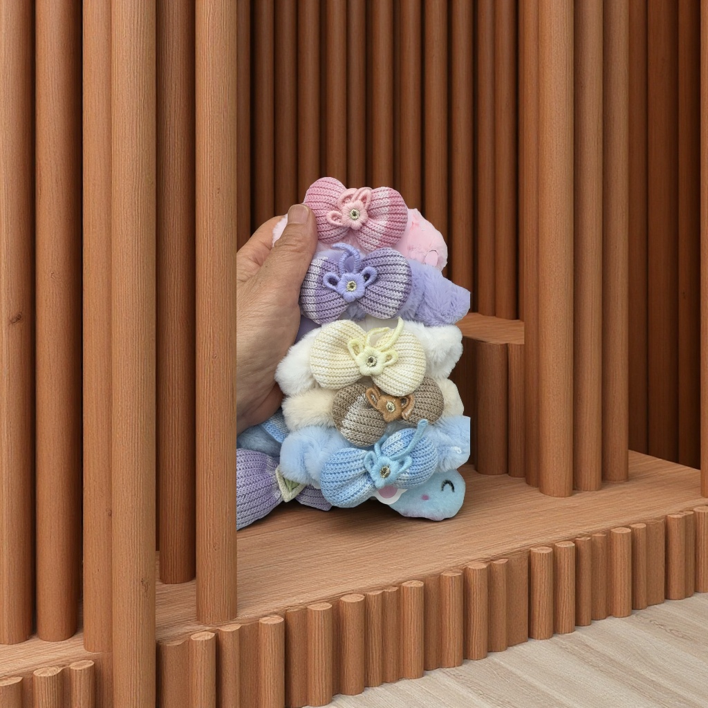 秋冬兔毛发圈可爱领结发饰柔软保暖发圈发绳头饰女童儿童配件