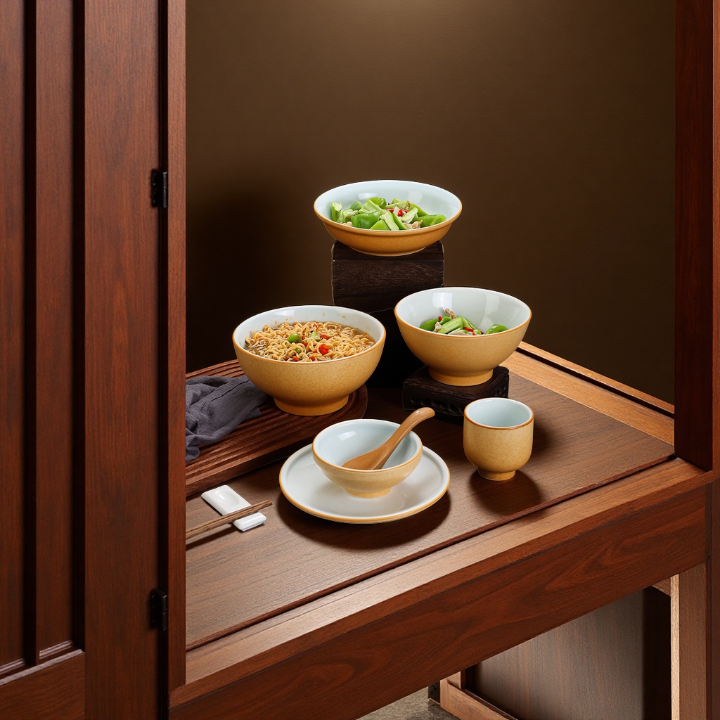 陶瓷色釉复古中式餐具套装湘菜系加热保温牛肉小炒碗摆台餐具碗组合