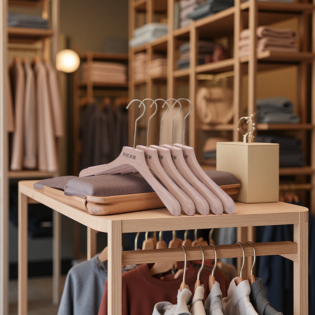 高档服装店塑料衣架仿木纹挂钩可换LOGO激光打印加厚防滑衣架