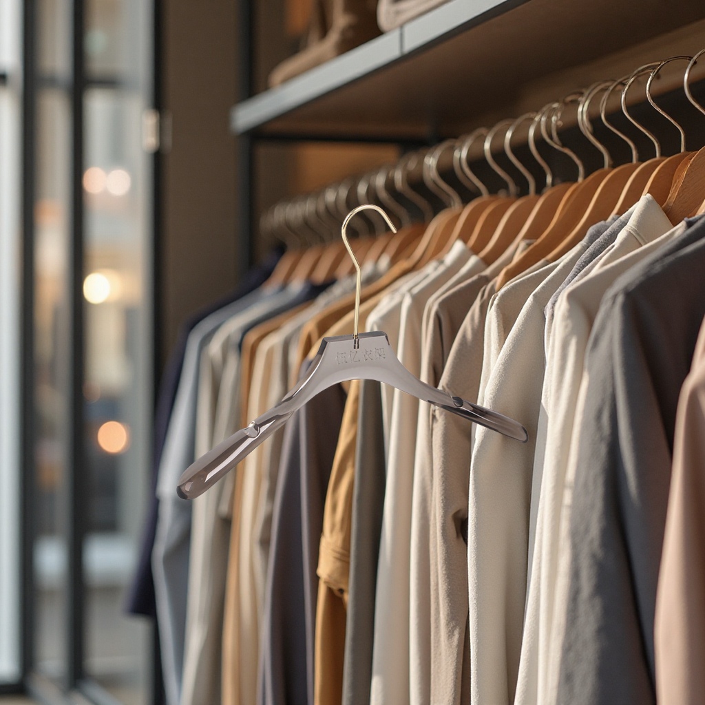 水晶透明衣架烟灰色衣架服装店专用儿童男女装防滑衣架裤夹 克定制Logo细节图