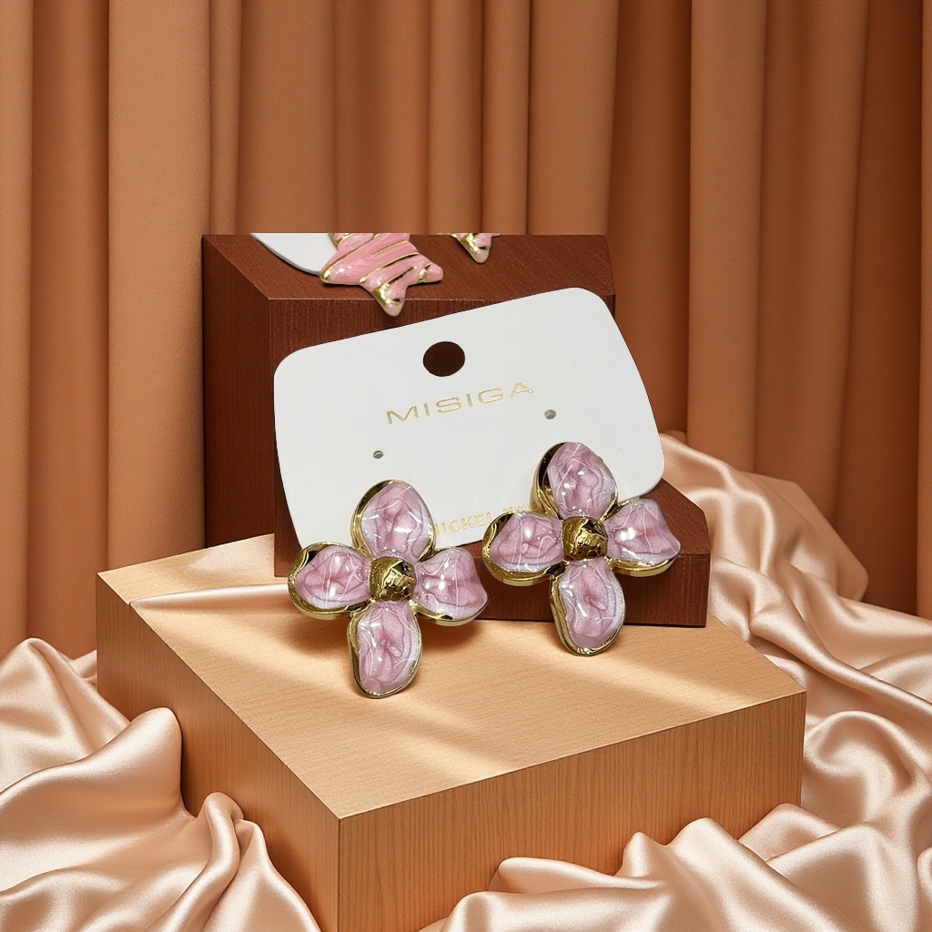 不锈钢滴油花瓣耳环时尚简约耳饰女气质百搭个性潮流耳坠