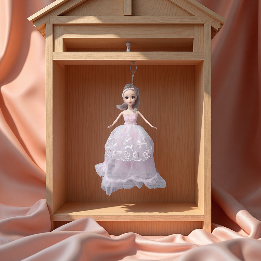 芭比娃衣钥匙扣吱吱叫气囊食玩儿童玩具可爱卡通配件礼物