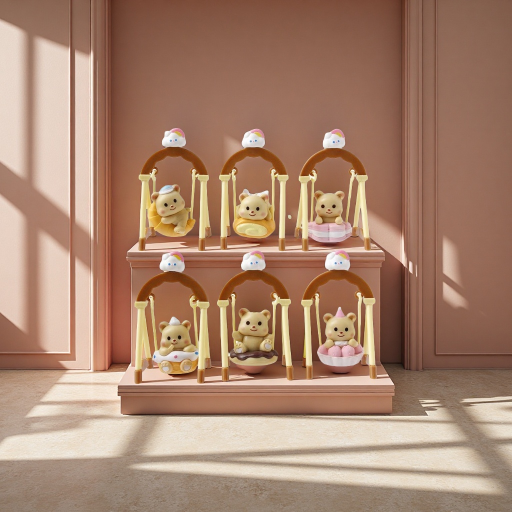 卡通图黄油小熊秋千玩偶儿童玩具趣味手工布艺软萌可爱礼物细节图