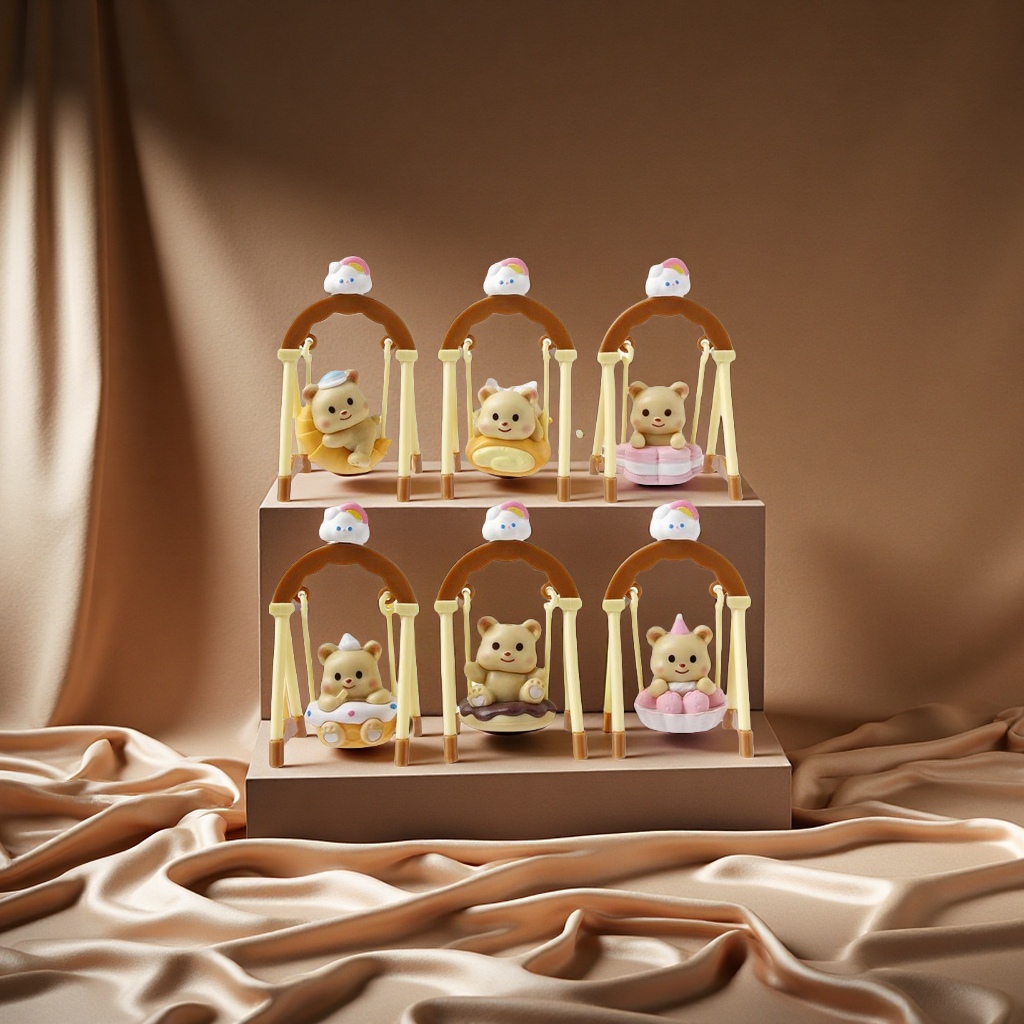 卡通图黄油小熊秋千玩偶儿童玩具趣味手工布艺软萌可爱礼物产品图