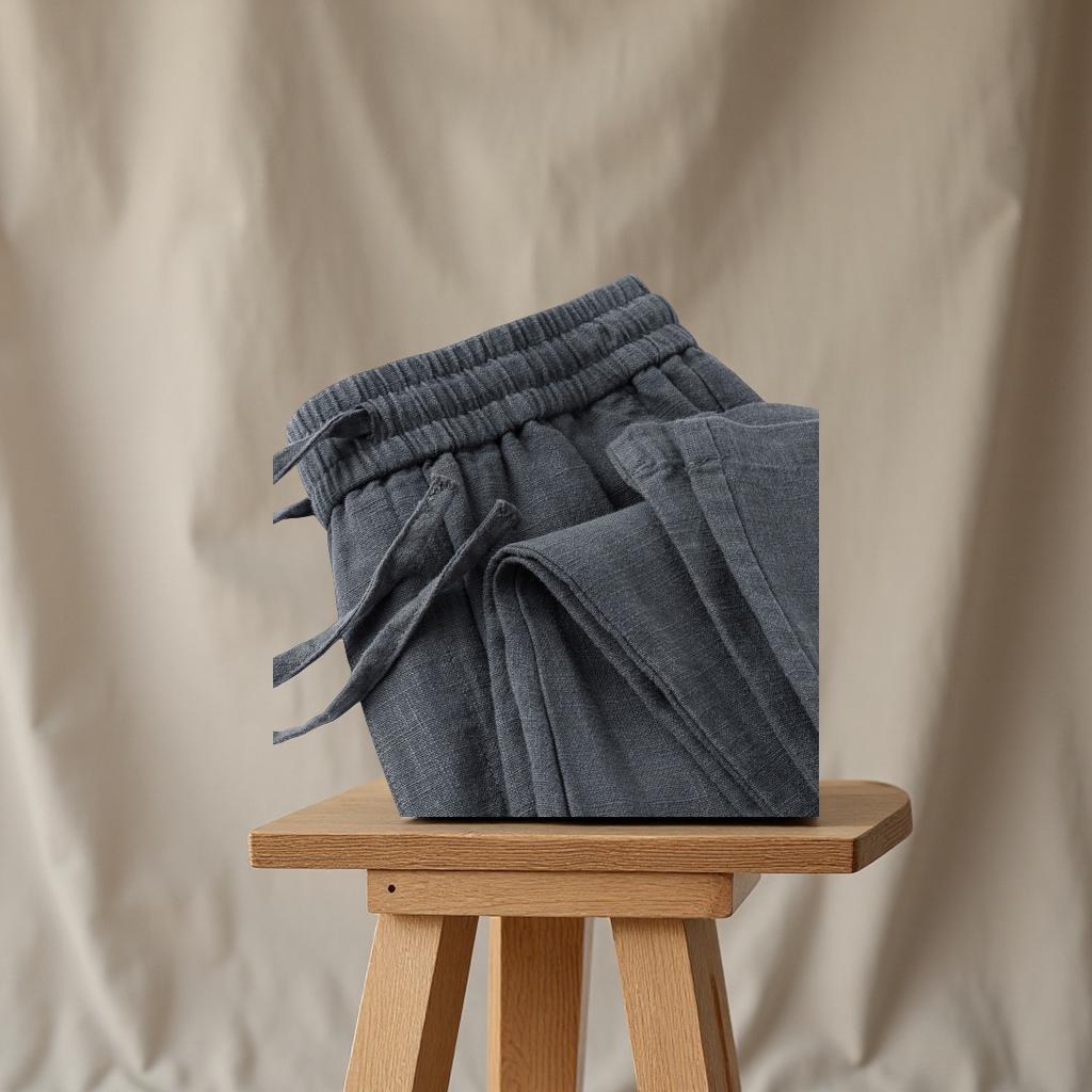Smoke-gray cotton and linen summer loose casual pants for men, breathable thin straight-leg high-end long pants suitable for both men and women Specification image