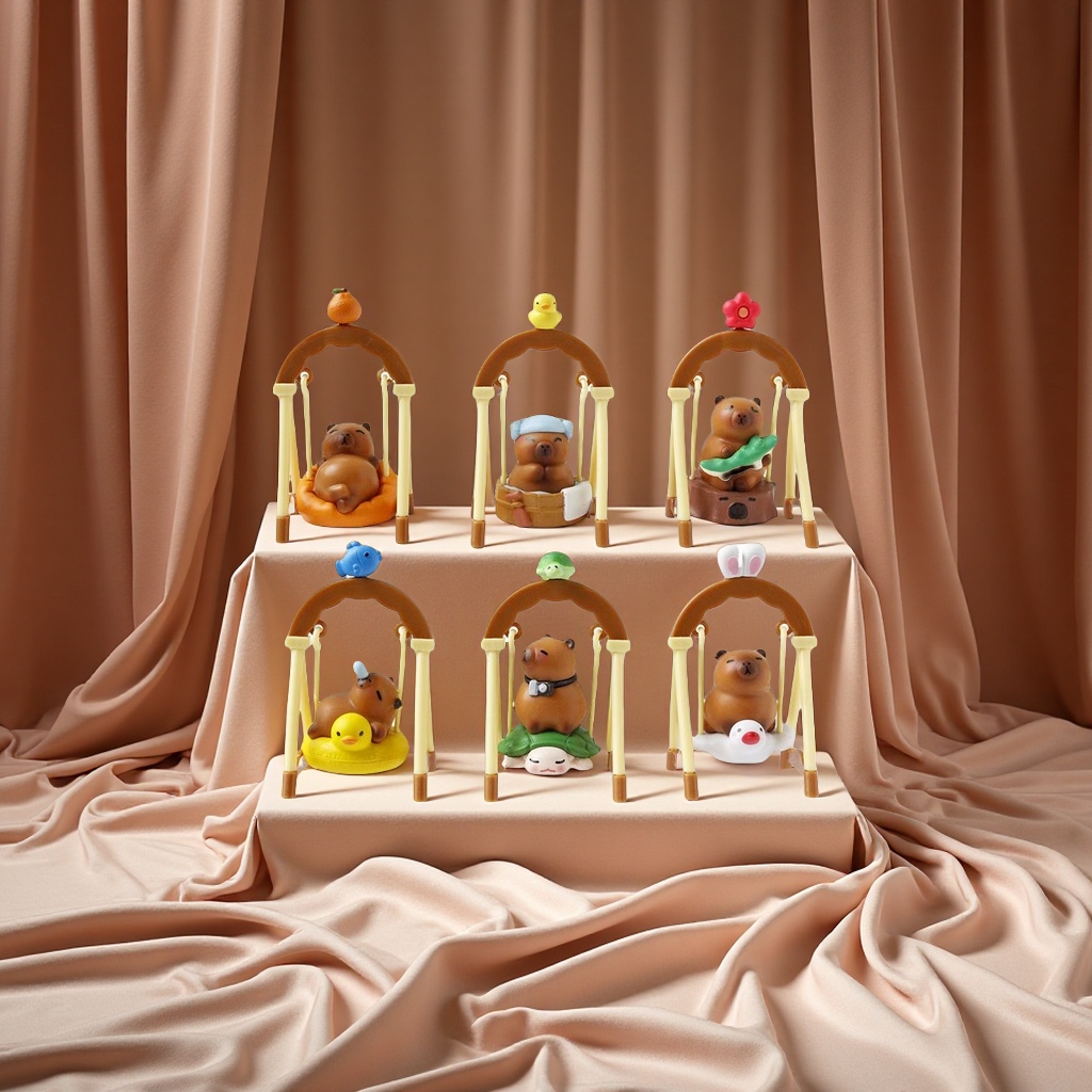 卡皮巴拉荡秋千玩具儿童室内户外趣味动物模型休闲娱乐卡通摆件