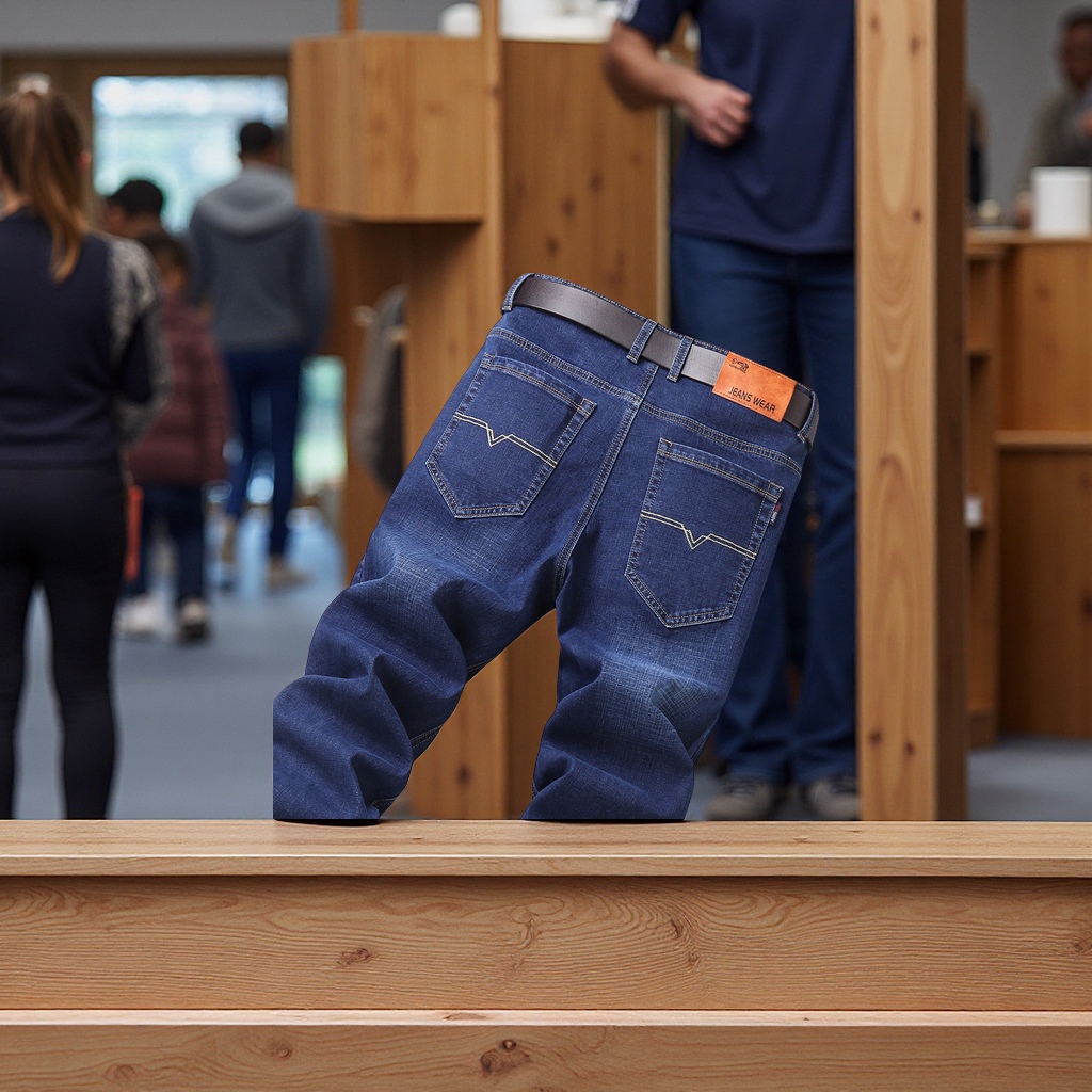 Cross-border best-selling men's jeans, casual long pants for middle-aged and young people, straight-leg elastic and wear-resistant workwear, trendy men's pants Application Scenario