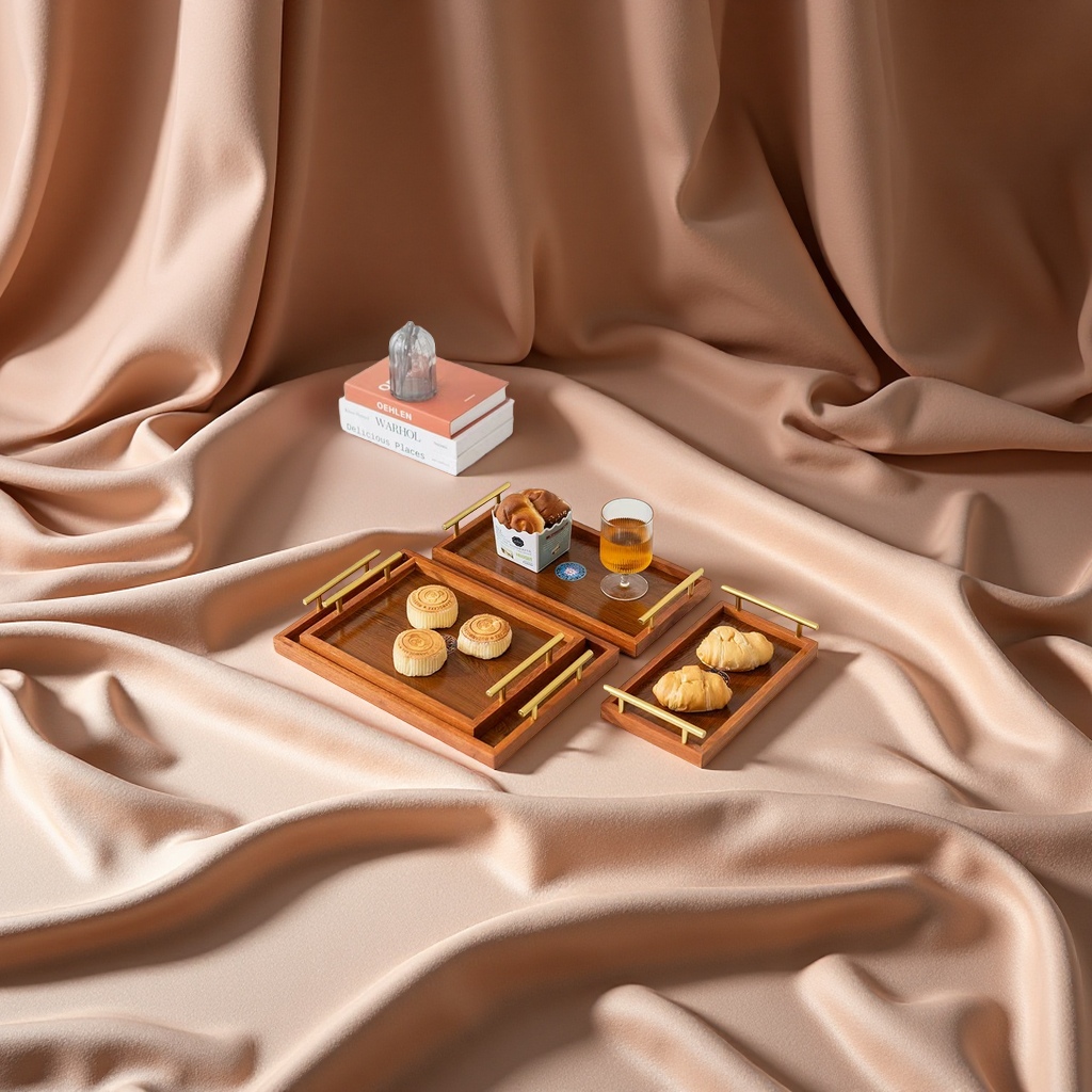 金收藏方形茶托盘蛋糕咖啡排木子托盘多功能餐具家用创意简约实用