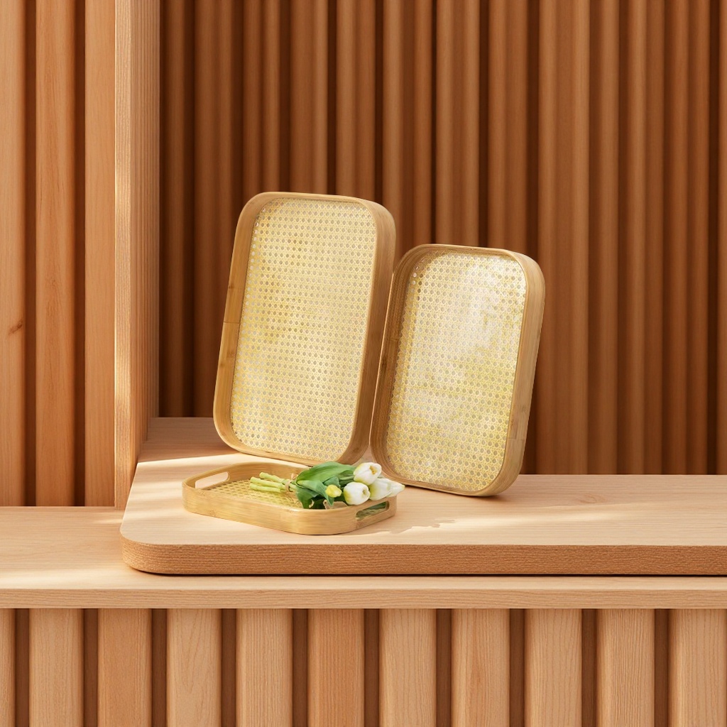 创意旁边藤竹子托盘手提茶盘糕点展示多功能家居装饰品