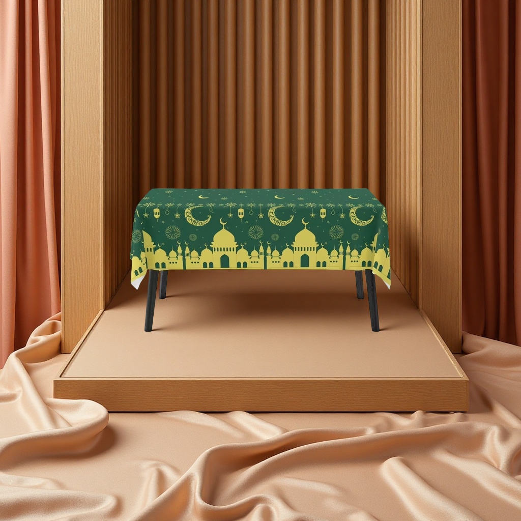 PET斋月桌布137*274防污防水耐用家用办公餐桌罩布餐厅布艺桌垫白底实物图