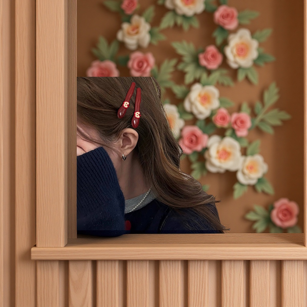 安可拉韩国可爱小苹果刘海发夹女儿童侧边鸭嘴一字夹高颜值围巾搭配时尚百搭