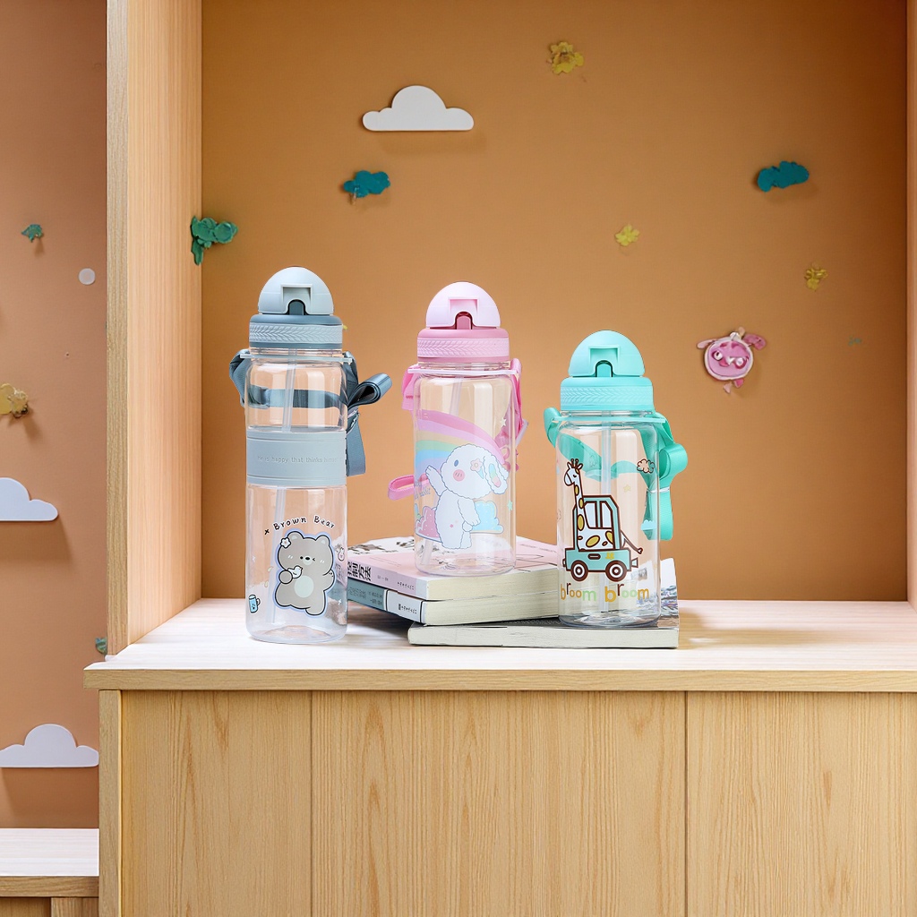 库儿童吸管水壶卡通创意运动挂绳水杯吸管杯儿童水杯适用幼儿宝宝喝水