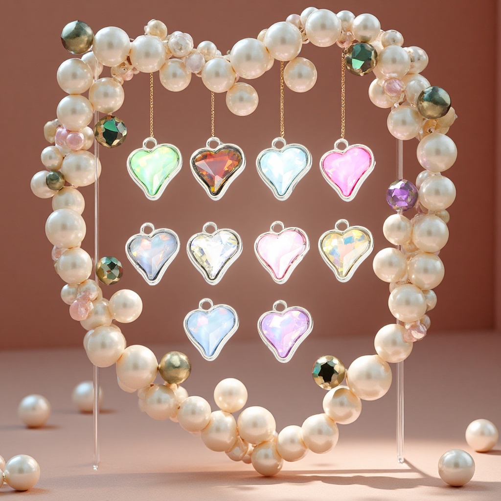 时尚摩卡炫彩心形水晶合金挂件 diy饰品配件耳饰项链手链爱心吊坠挂件坠子