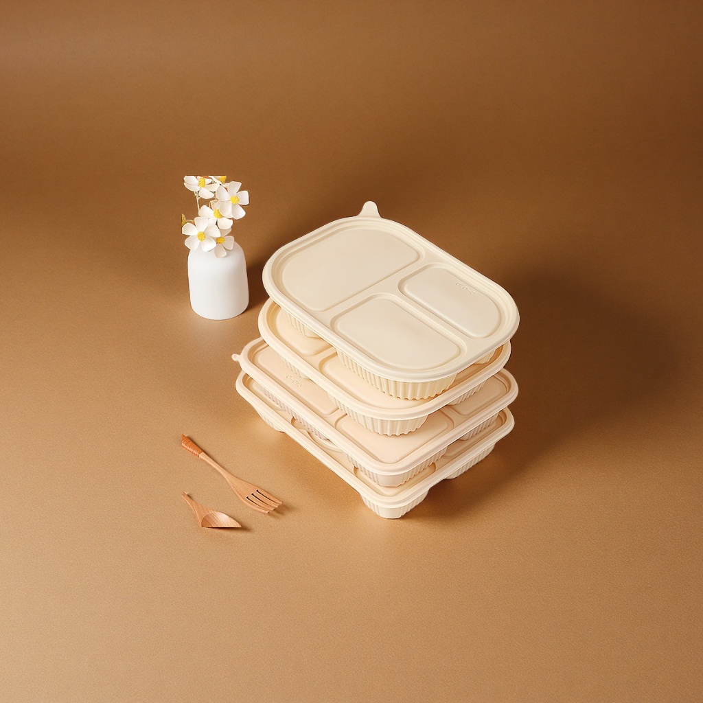 Disposable corn starch lunch boxes, food-grade, environmentally friendly and degradable compartments, microwave-heated takeout packaging, catering supplies Specification image