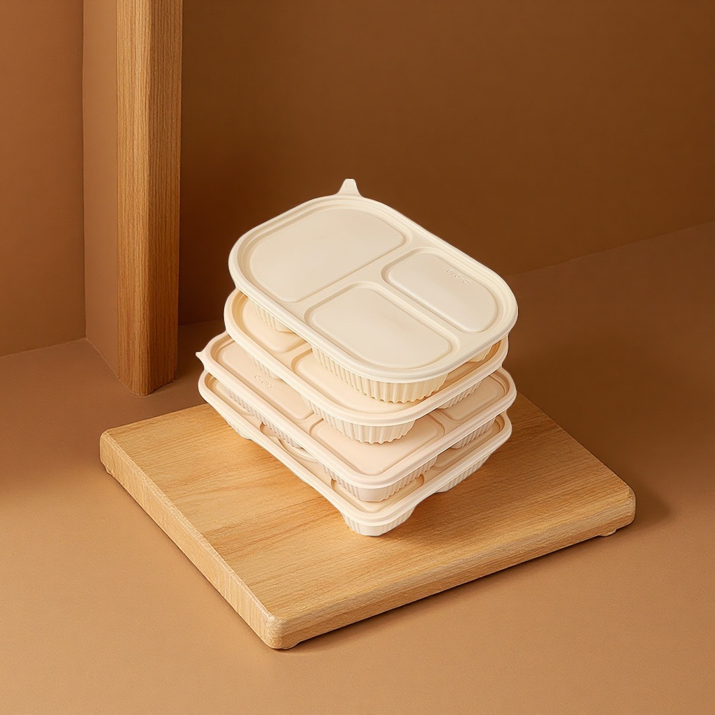 Disposable corn starch lunch boxes, food-grade, environmentally friendly and degradable compartments, microwave-heated takeout packaging, catering supplies Item Picture