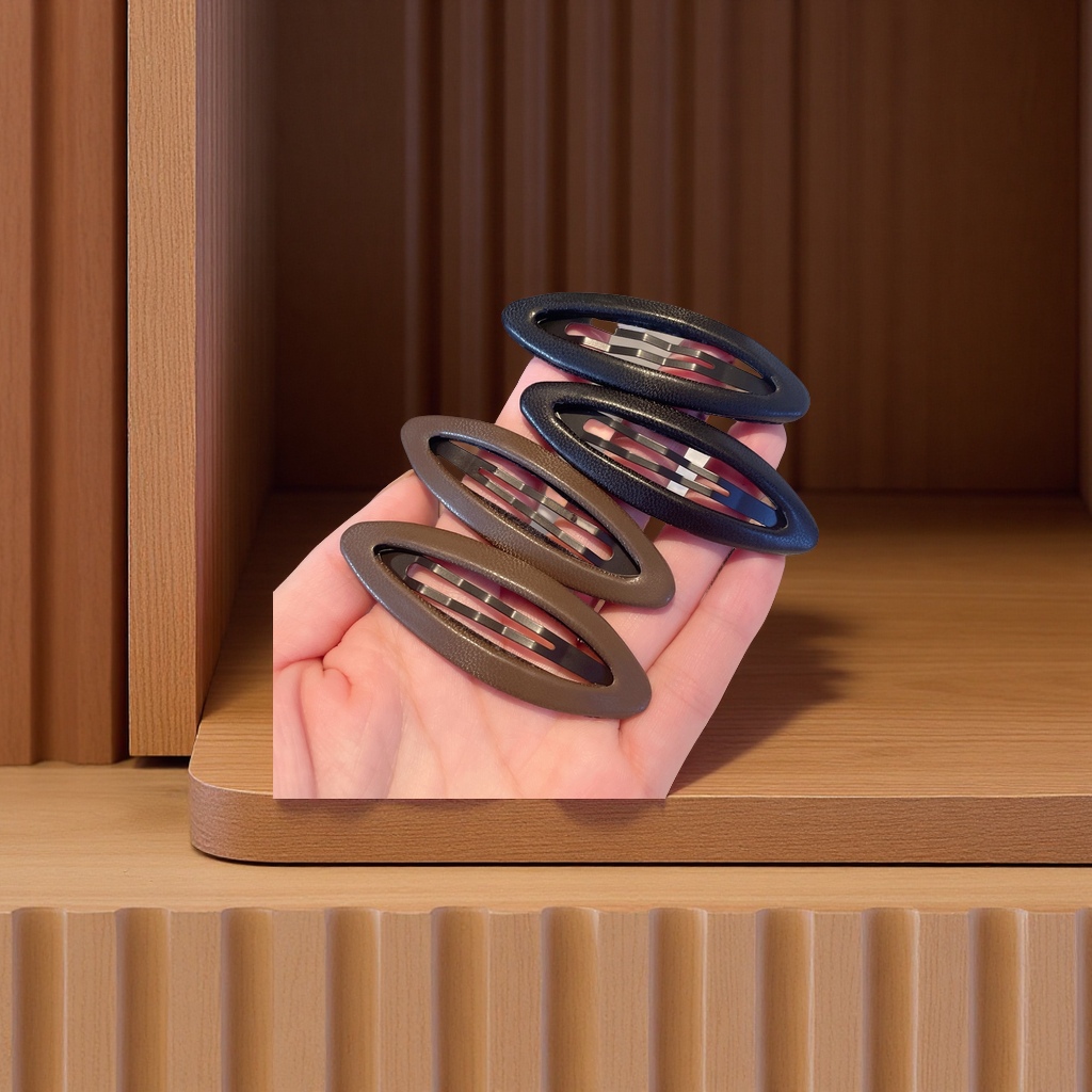 简约风皮质椭圆形发夹百搭刘海侧边夹时尚小发饰发卡