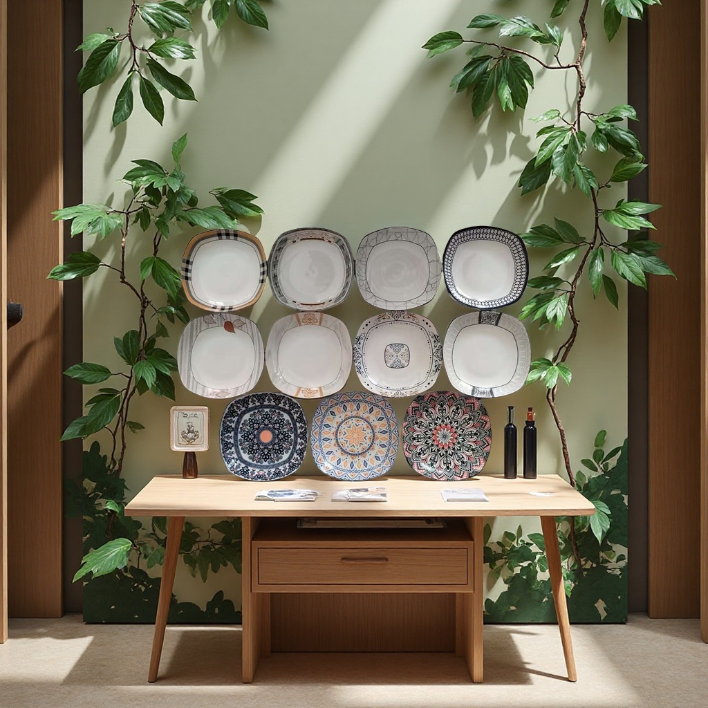 Printed square plates, creative home tableware, simple and fashionable, multi-purpose decorative plates, gift and collectible plates