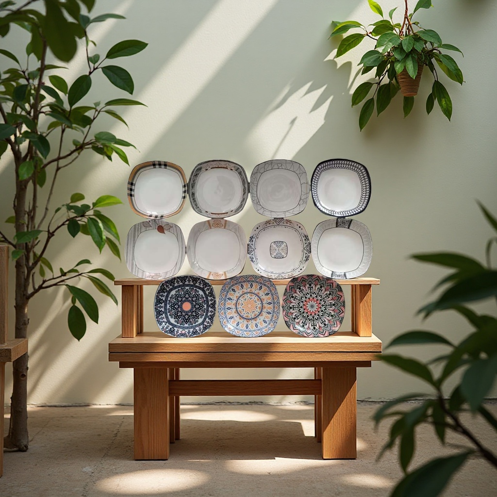 Printed square plates, creative home tableware, simple and fashionable, multi-purpose decorative plates, gift and collectible plates Application Scenario