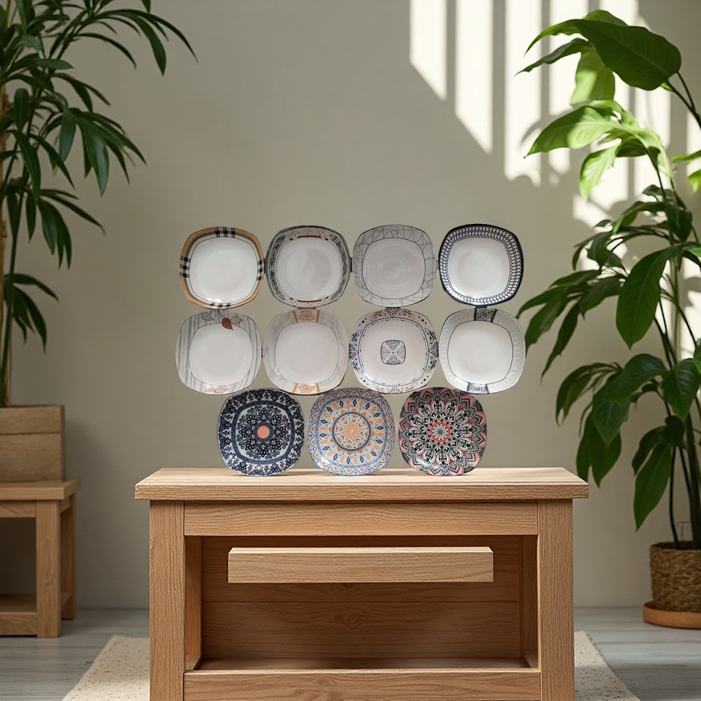 Printed square plates, creative home tableware, simple and fashionable, multi-purpose decorative plates, gift and collectible plates details Picture