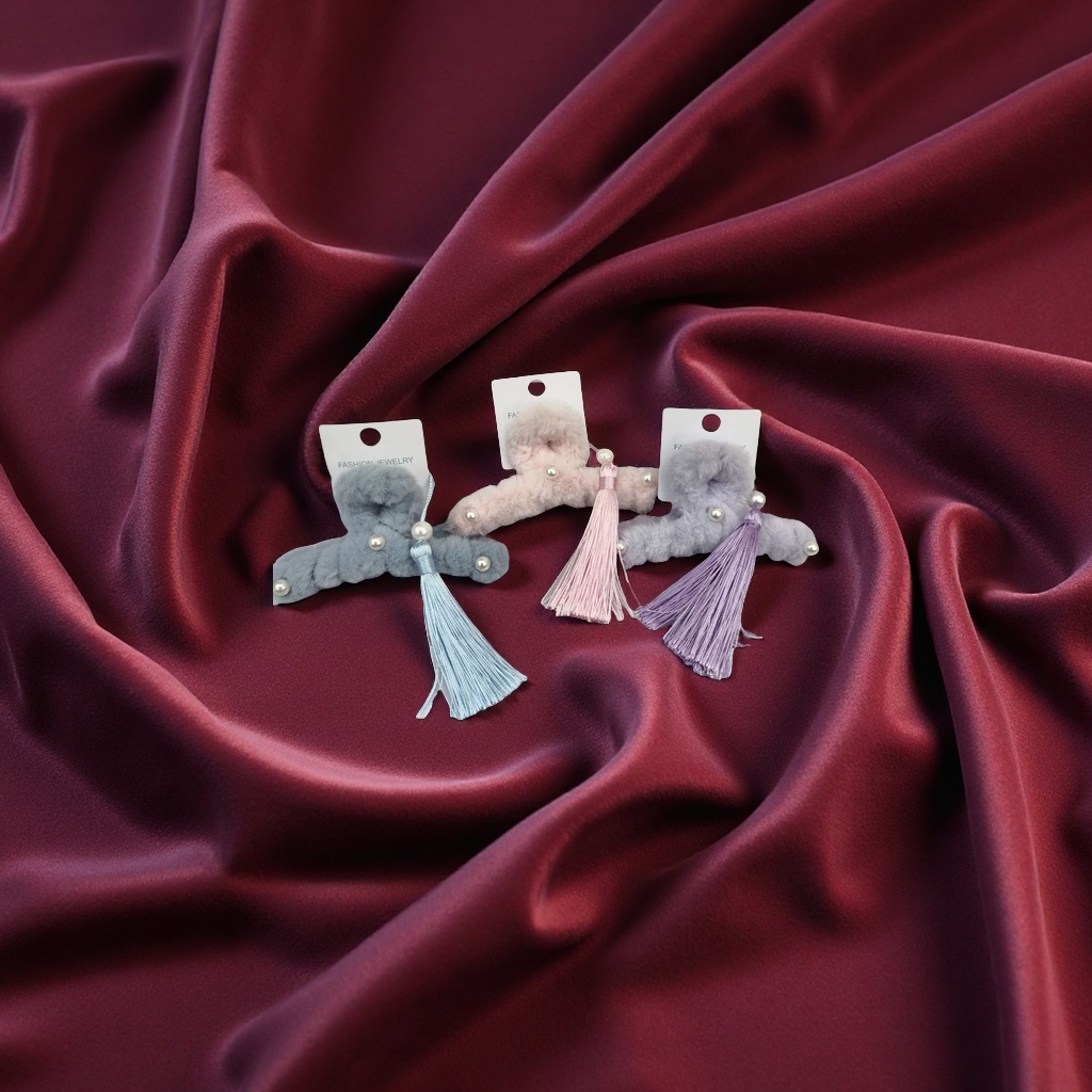 珍珠流苏毛绒抓夹儿童水钻发夹抓夹发饰宝宝发夹滴油头饰可爱发夹头饰品