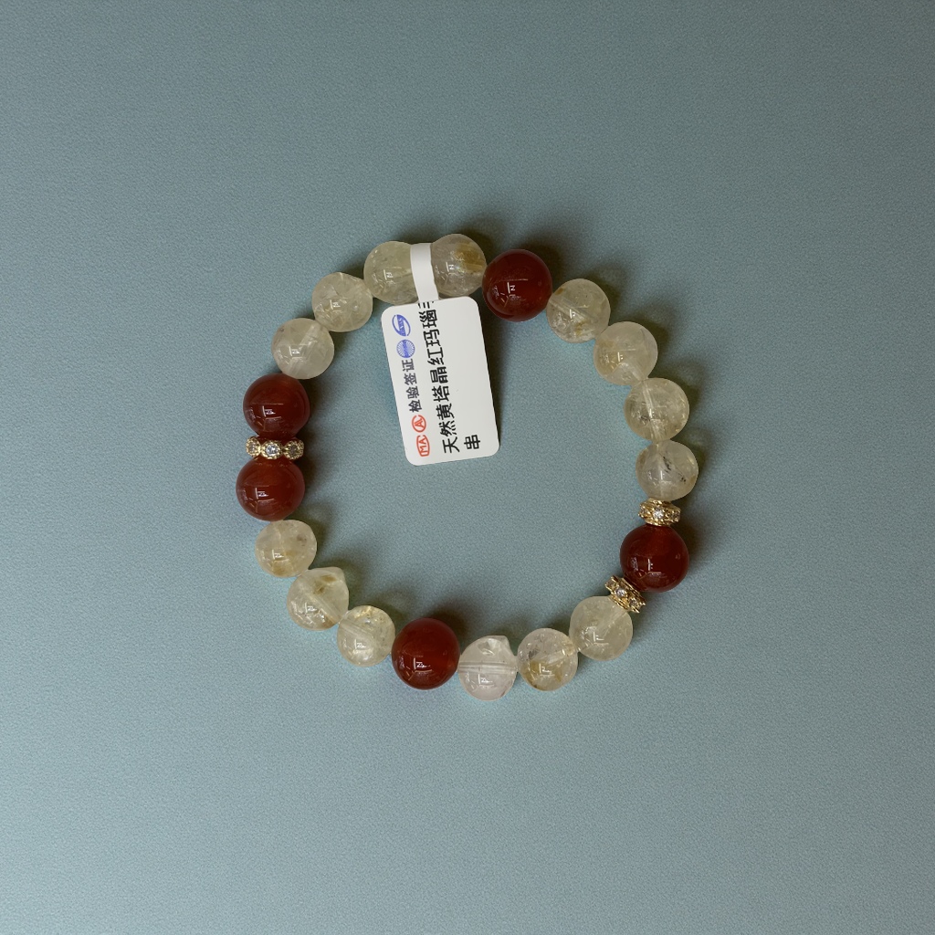 天然黄塔晶红玛瑙双拼手串时尚手链男女款手工编织饰品送礼品