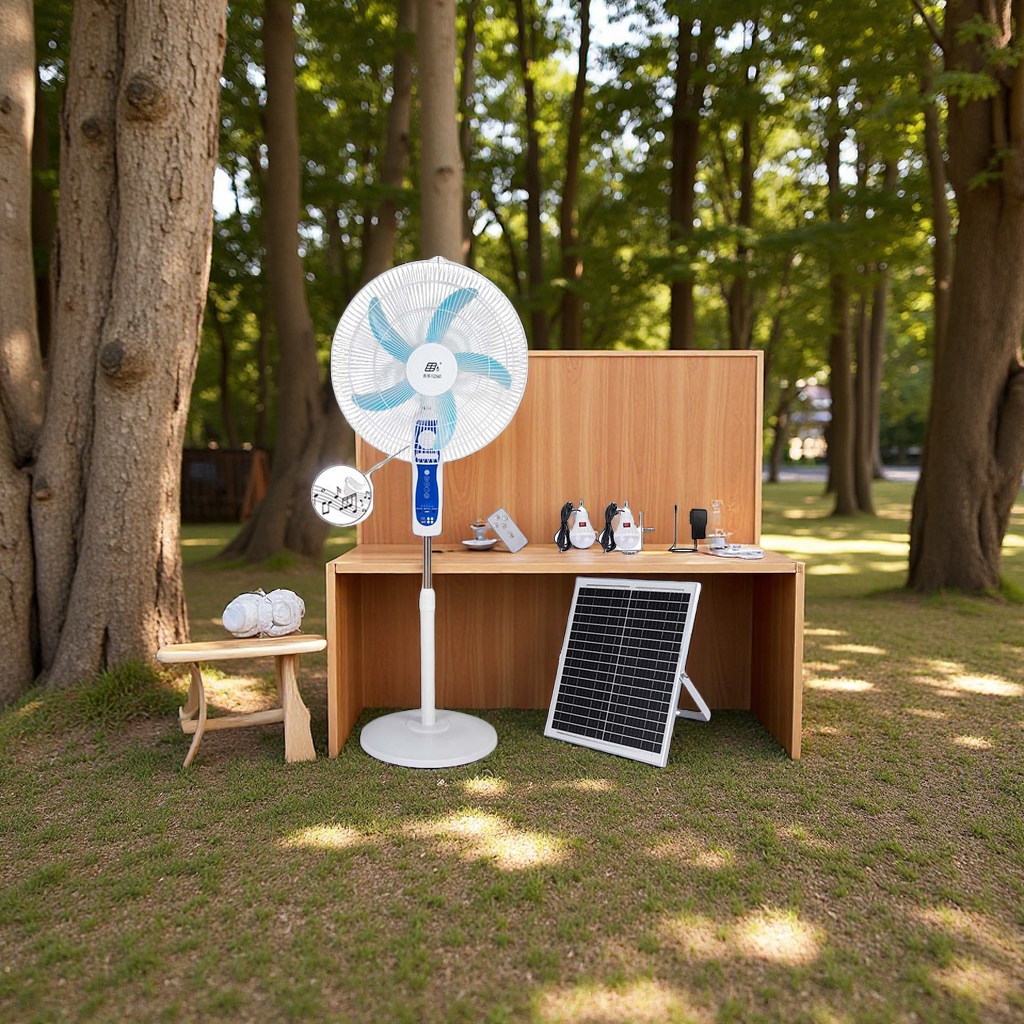 Zhongshan manufacturer cross-border exclusive supply 18-inch solar floor fans with long battery life, strong wind force, camping charging fans and electric fans Item Picture