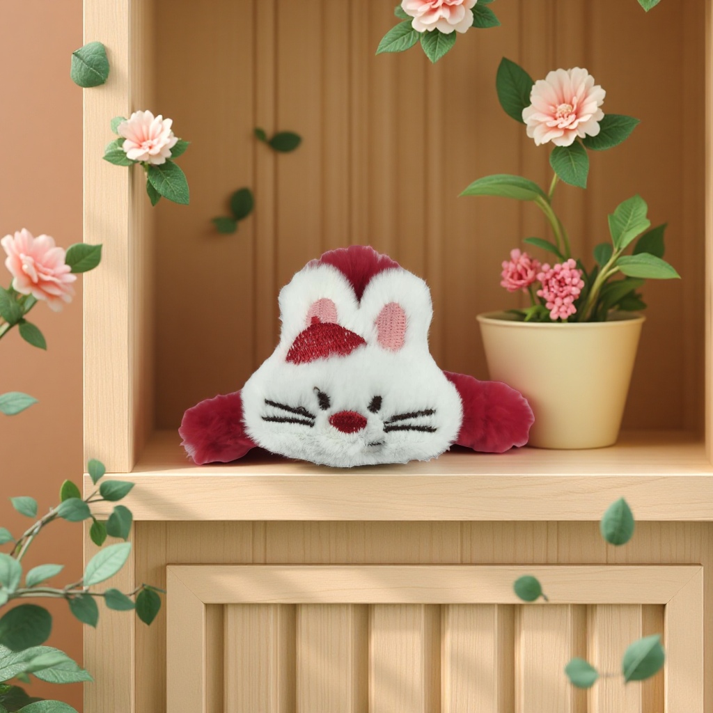 红帽子小兔毛绒抓夹可爱发夹头饰配饰抓夹