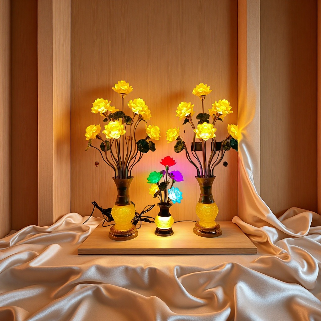 Buddha front lotus lamp, seven-color and multi-color offering lamp, decorative lamp, lotus-shaped, festival gift, home decoration, plug-in candle, Buddhist supplies, lighting fixtures, plug-in candle