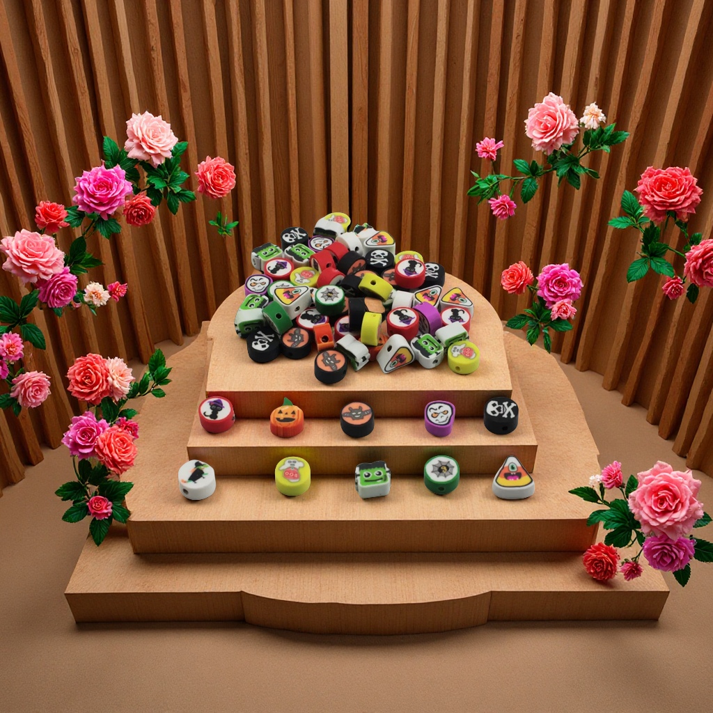 Toy soft clay DIY Halloween bracelet, string, necklace, children's creative mixed set, fun handicraft material set 1000 pack, street stall nail clips, children's short style, cute Specification image