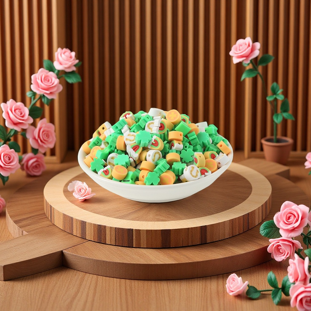 Irish St. Patrick's Day soft clay sliced beaded DIY handcrafted beaded bracelet accessories wholesale 1000 pieces per pack soft clay, soft clay strings, soft clay slices, soft clay spacers Specification image