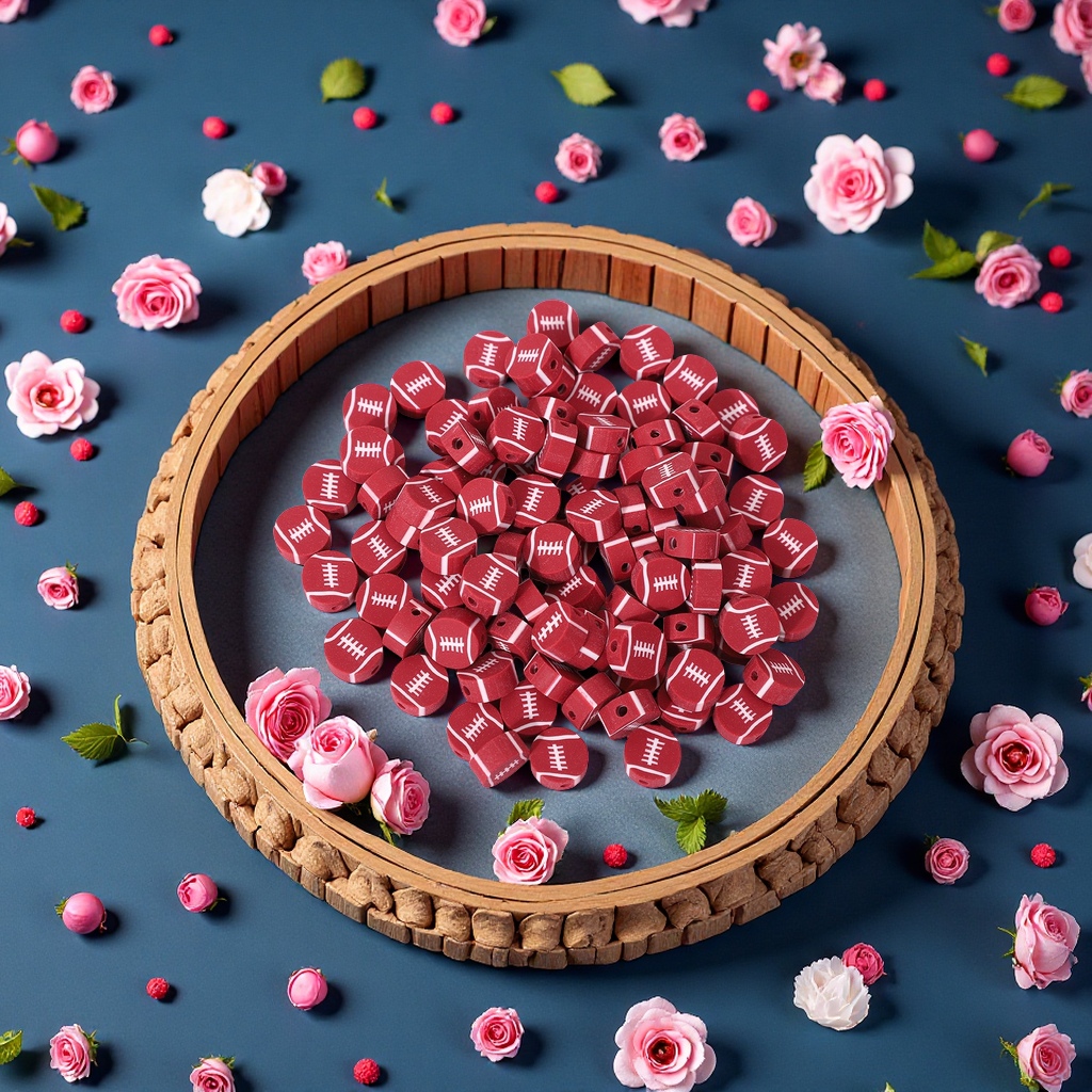 DIY sports ball soft clay beads accessories: Loose beads, solid color, football, rugby, volleyball, billiards, sliced and strung beads, 1000 pieces set Item Picture