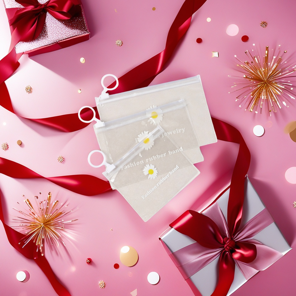 PVC菊花袋带拉环环保包装袋耐用透明塑料袋50个装