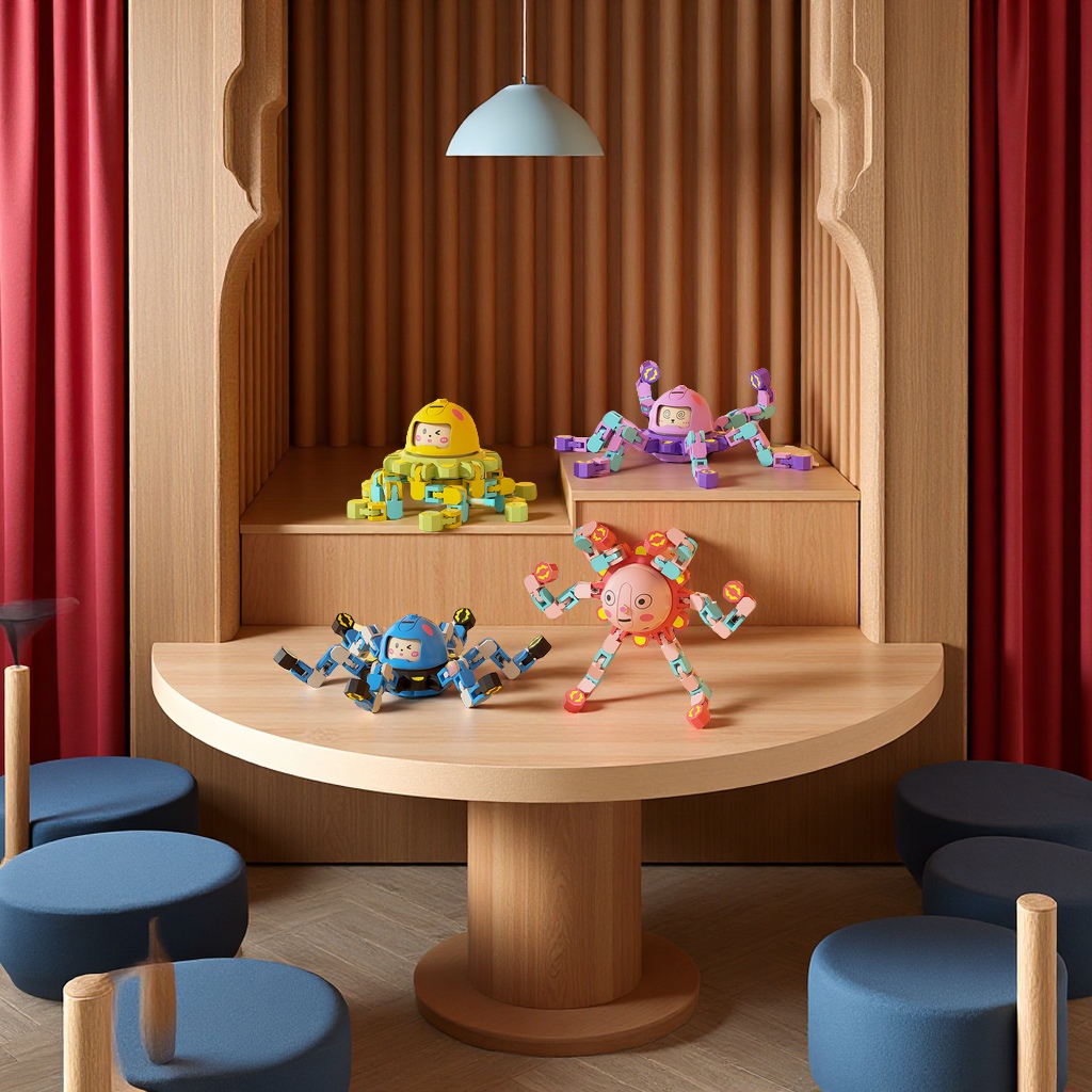 抖音指尖机械变脸陀螺儿童发光跨境解压手指螺旋变形陀螺玩具