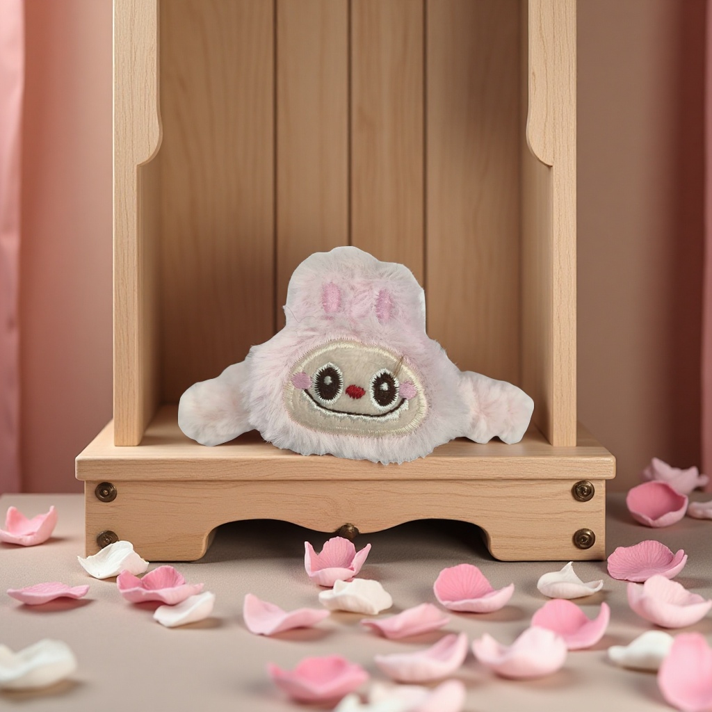 萌趣精灵毛绒抓夹白底实物图