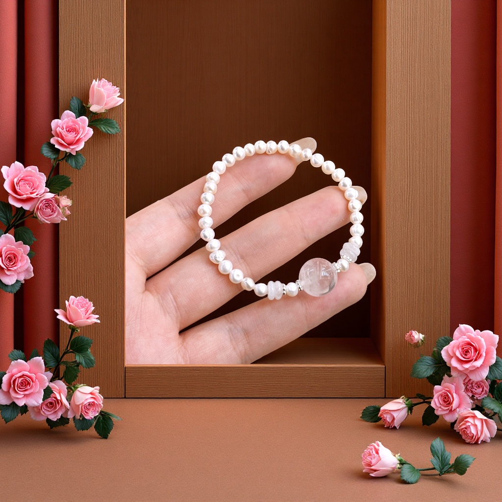 RIBACA天然珍珠粉晶手串简约时尚送礼精品手链女款情侣款手链饰品产品图