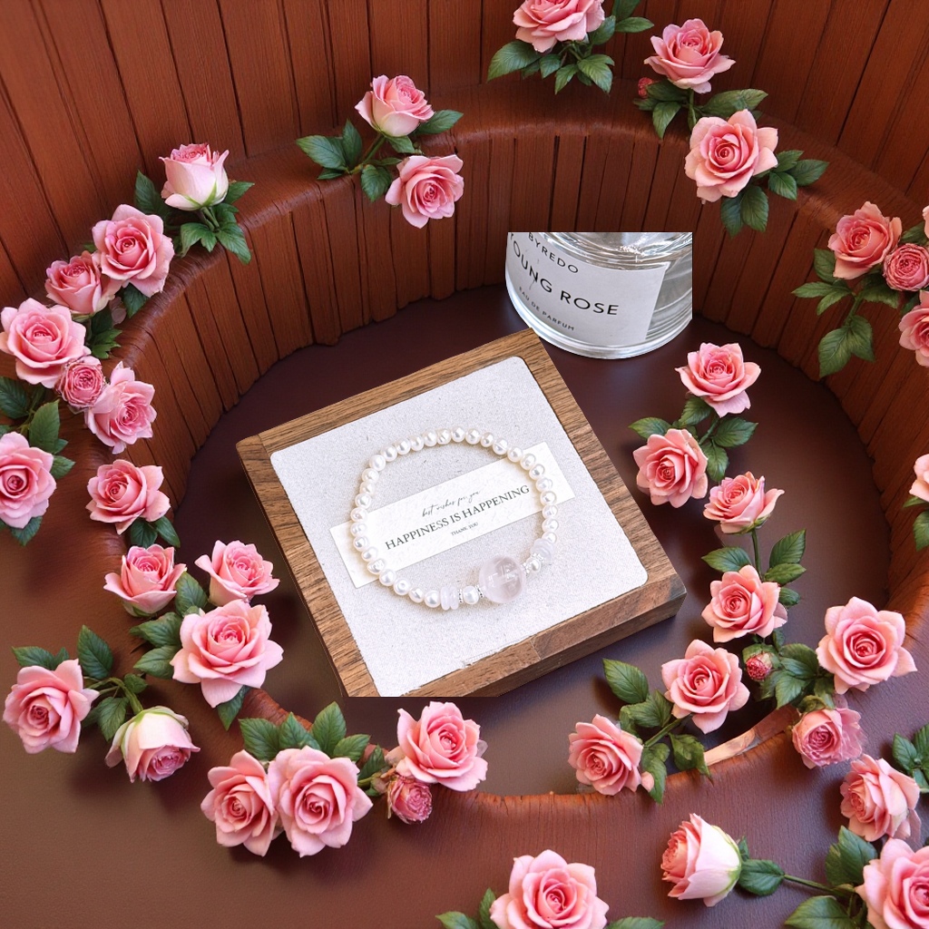 RIBACA天然珍珠粉晶手串简约时尚送礼精品手链女款情侣款手链饰品细节图