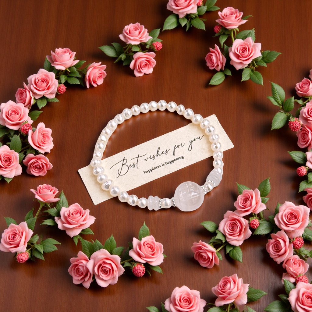 RIBACA天然珍珠粉晶手串简约时尚送礼精品手链女款情侣款手链饰品