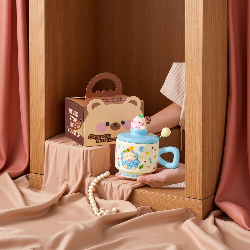 创意多彩陶瓷水杯带手柄耐热办公家用350ml时尚简约潮流杯子细节图