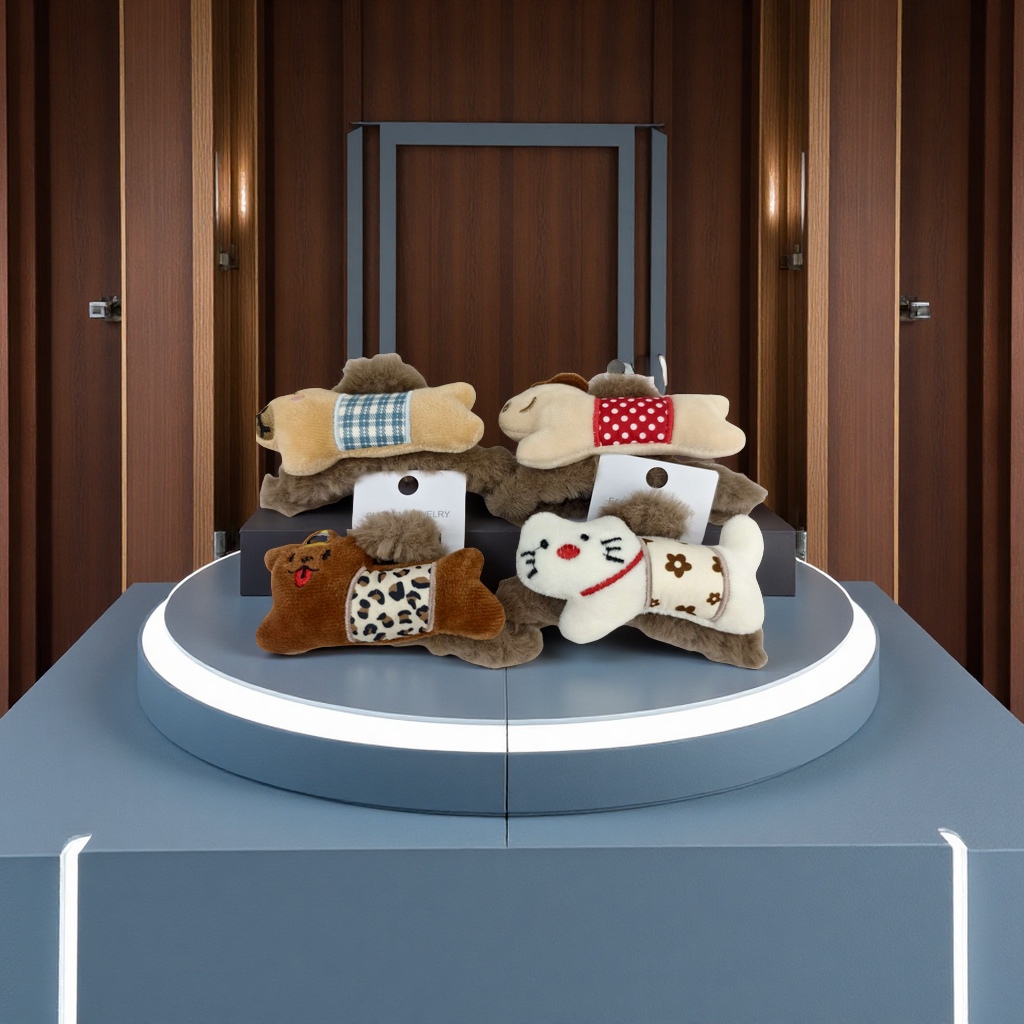 卡通长条公仔毛绒抓夹儿童水钻发夹抓夹发饰滴油头饰宝宝发夹可爱发夹夹子女童发夹装饰