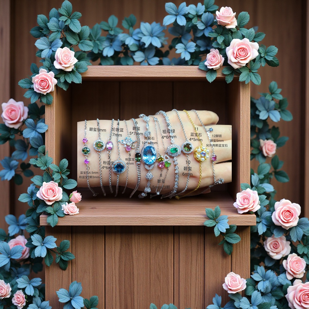 天然彩色宝石手链大集合单颗镶嵌精工颗颗宝石精选银镶钻石款时尚手链