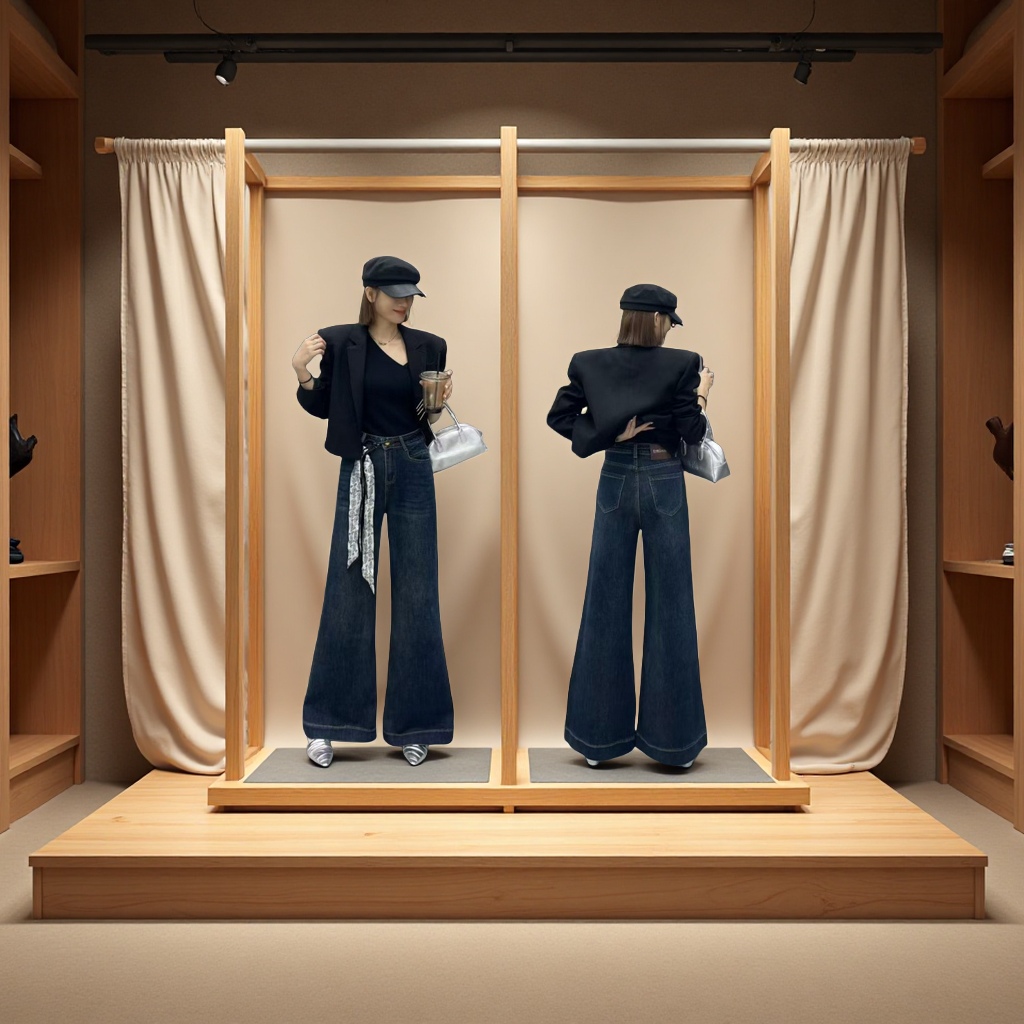 Retro-colored high-waisted wide-leg jeans for women's autumn 2025 new style, loose, drape, non-leg-hugging flared floor-length jeans for women