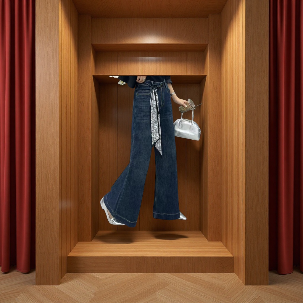 Retro-colored high-waisted wide-leg jeans for women's autumn 2025 new style, loose, drape, non-leg-hugging flared floor-length jeans for women details Picture