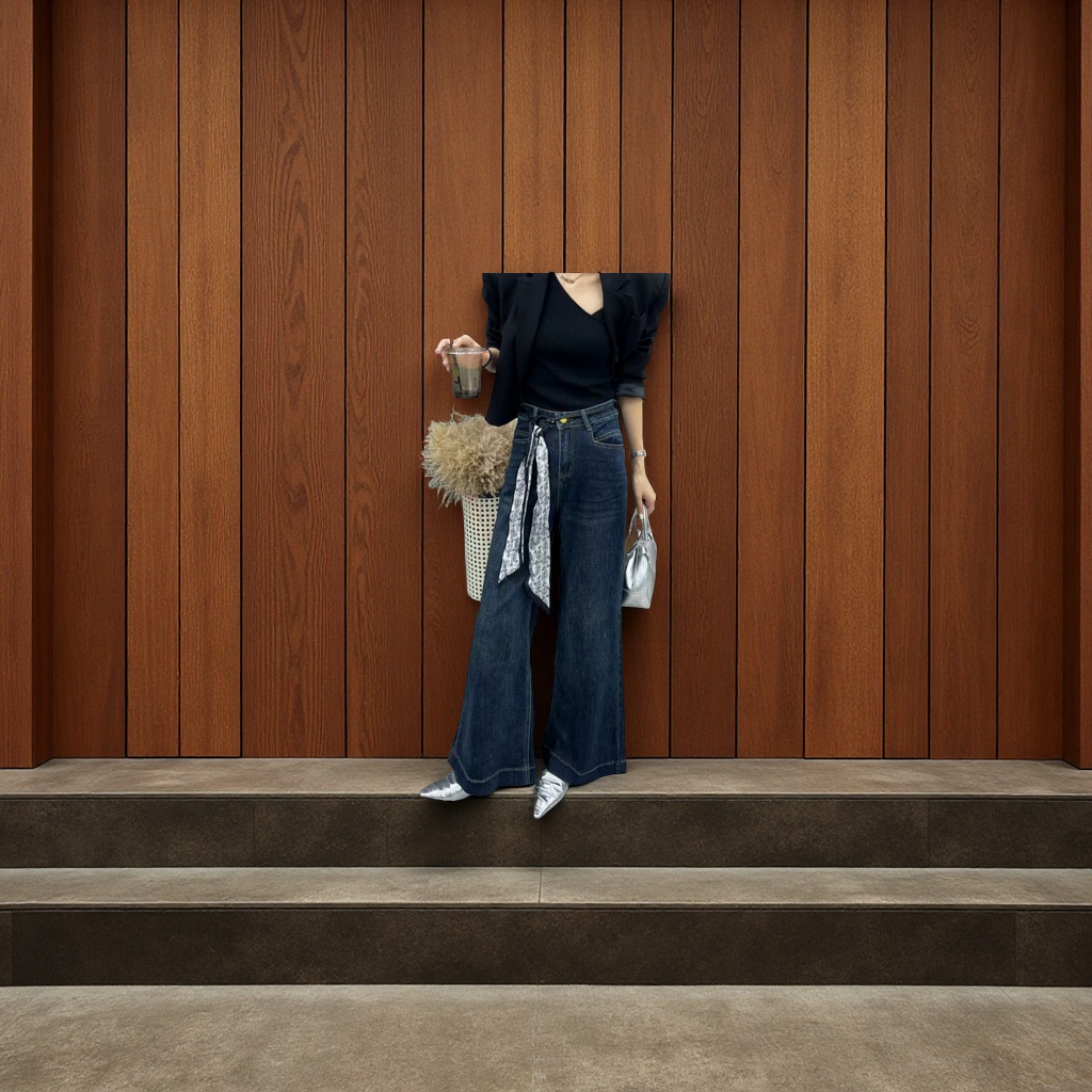 Retro-colored high-waisted wide-leg jeans for women's autumn 2025 new style, loose, drape, non-leg-hugging flared floor-length jeans for women Specification image