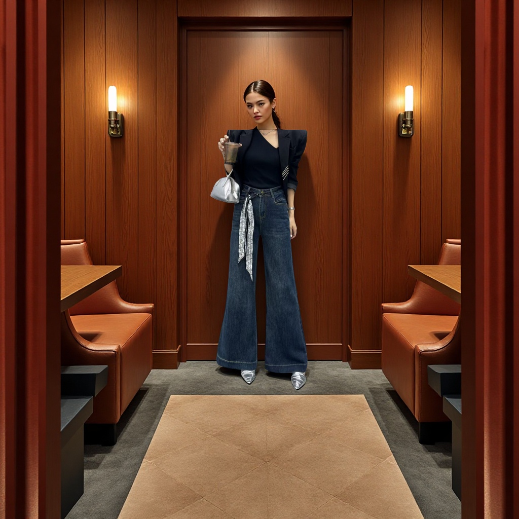 Retro-colored high-waisted wide-leg jeans for women's autumn 2025 new style, loose, drape, non-leg-hugging flared floor-length jeans for women Application Scenario